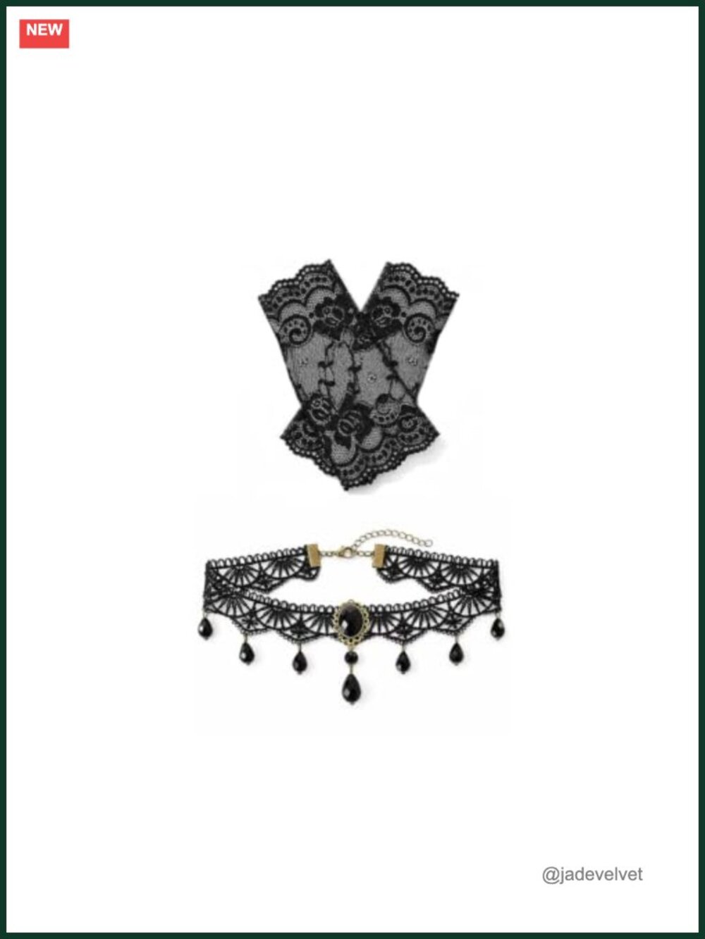 Goth Lace Gloves & Choker Set Fingerless Victorian Costume Accessories